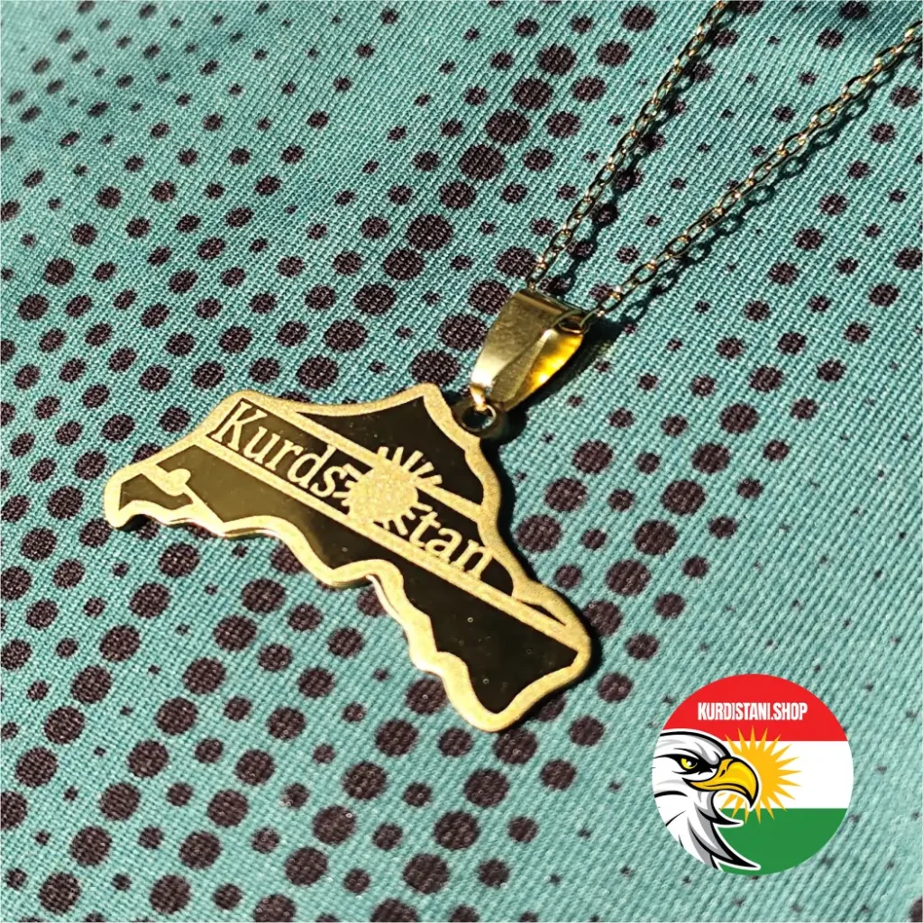 gold-renksiz Kurdistan Haritası Kolyesi Sarı Renksiz Paslanmaz Çelik