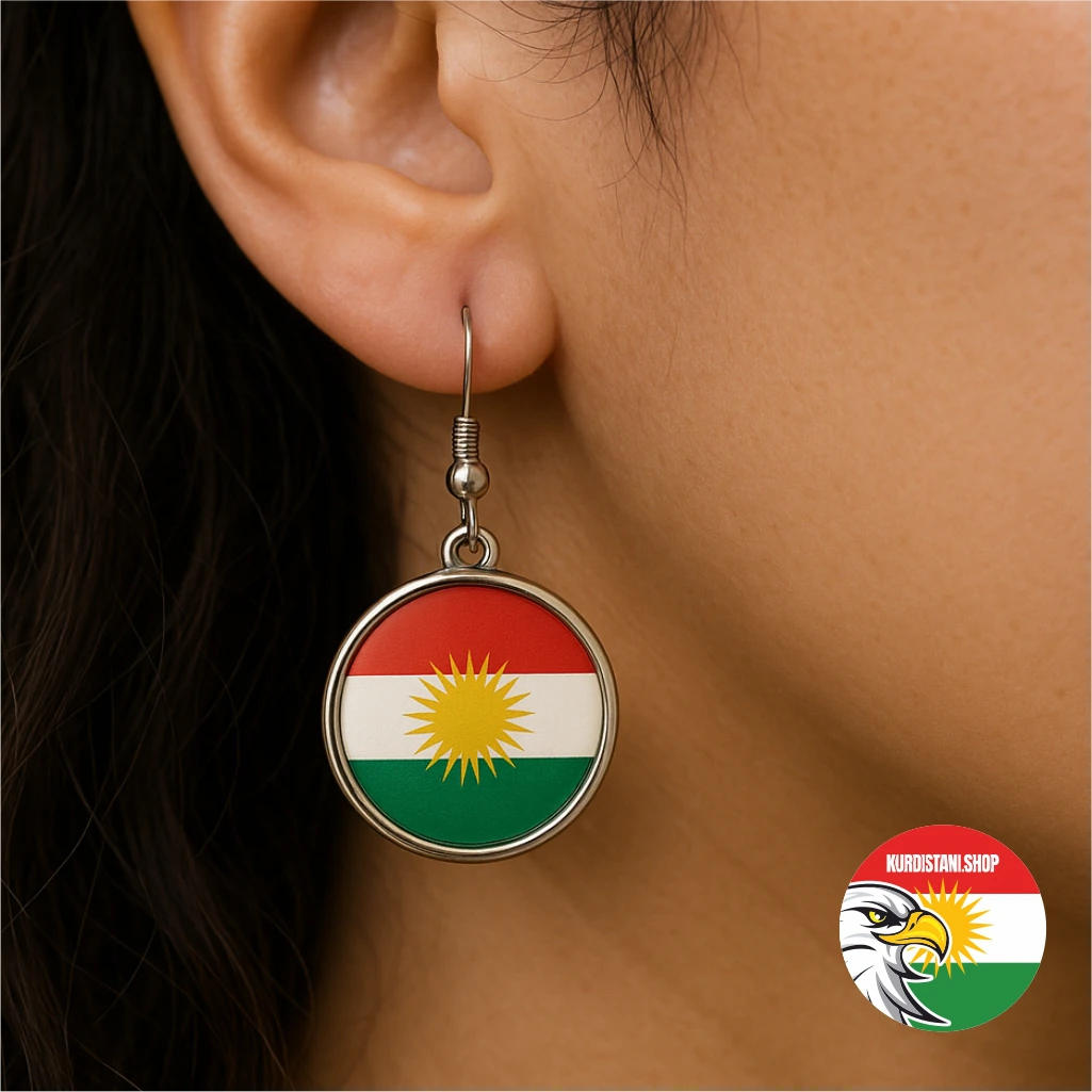Kürdistan Bayraklı Küpe - 2 li Yuvarlak Küpe
