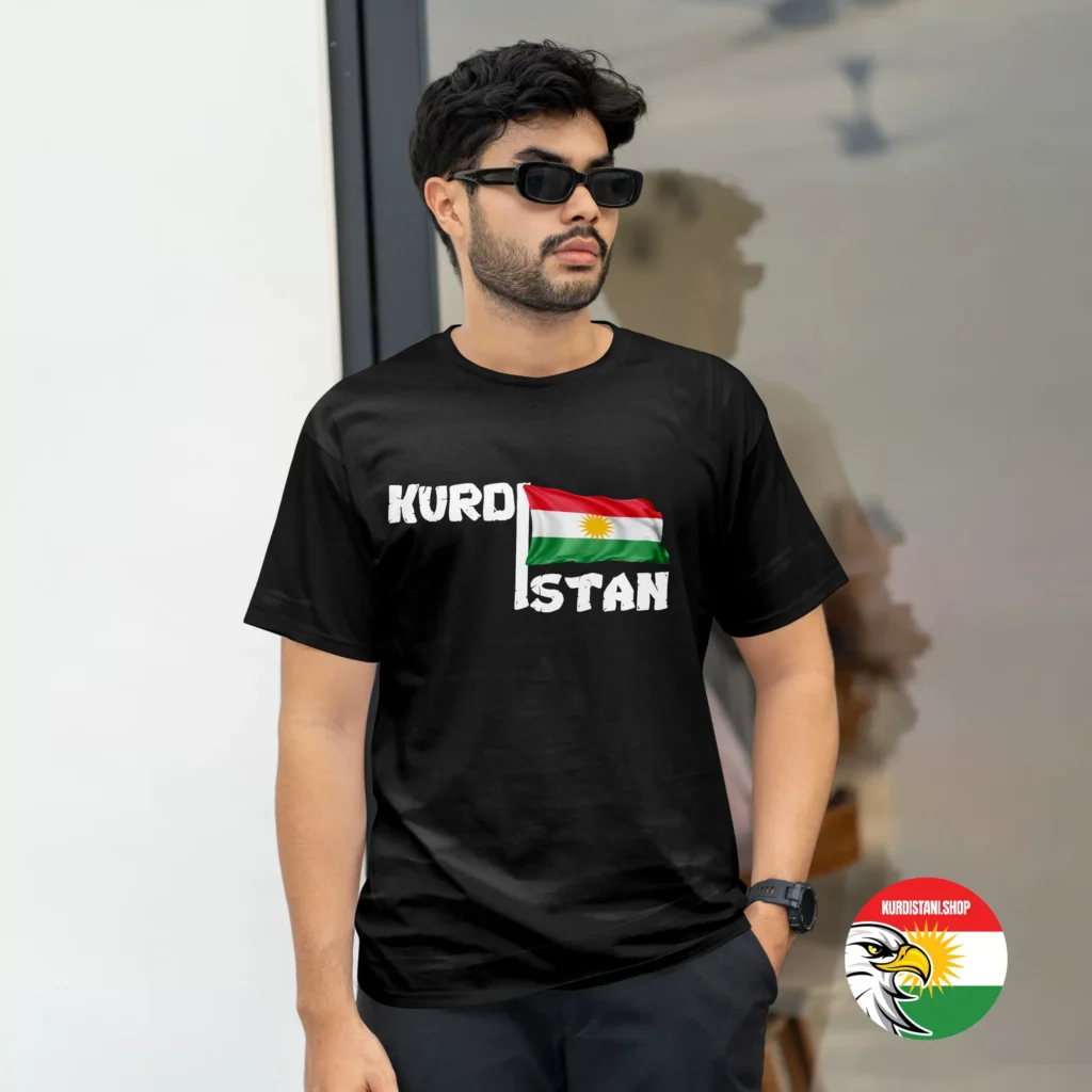 flag Kaliteli Baskı Kurdistani Tişörtler Siyah Penye Kumaş