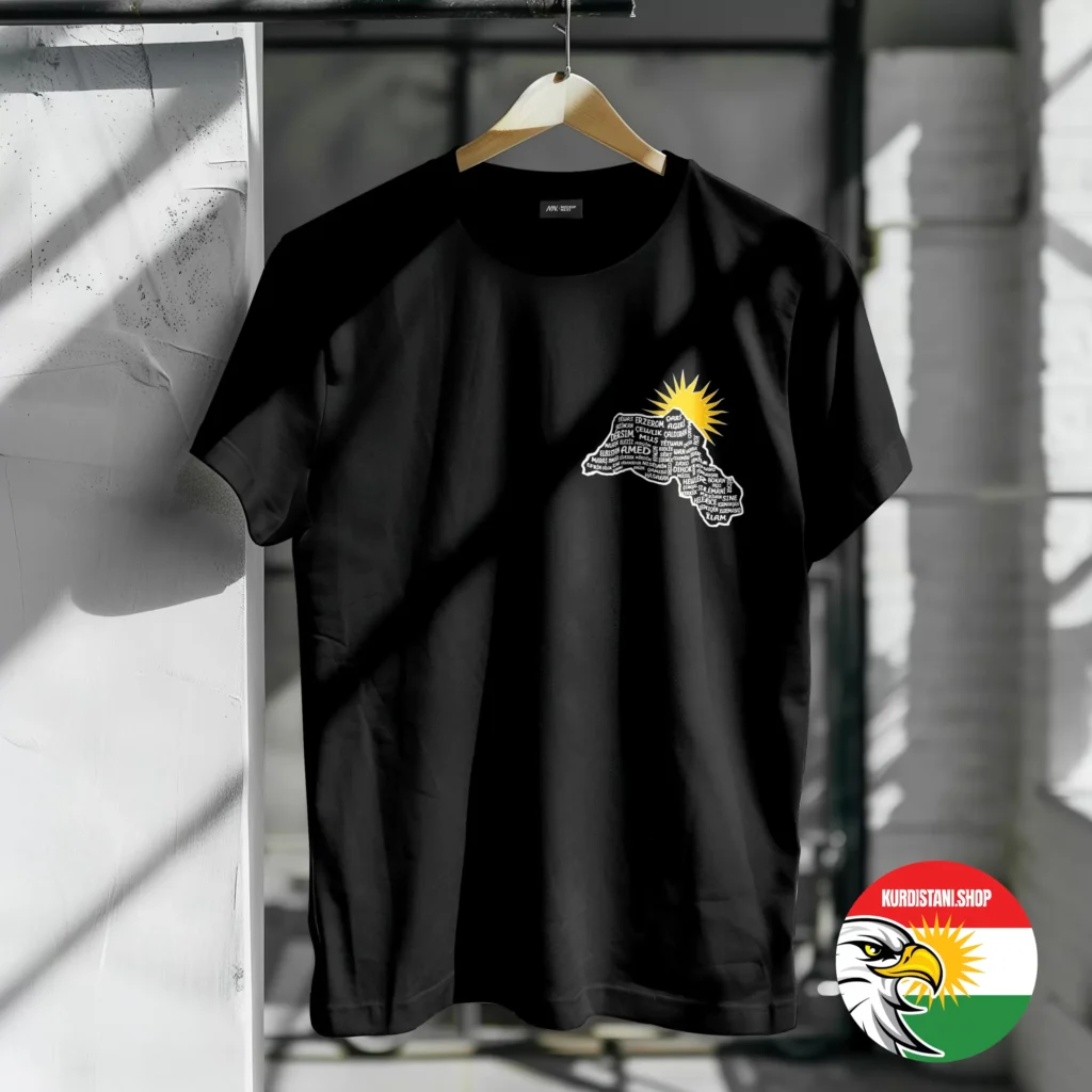 mapp Kaliteli Baskı Kurdistani Tişörtler Siyah Penye Kumaş